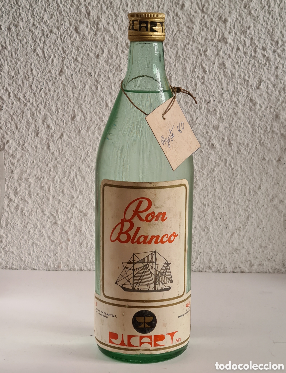 Coleccionismo de vinos y licores: Botella Ron Blanco Ricart SA Barcelona - A&ntilde;o 1980 Precintada - Aguardiente Licor Aguardiente