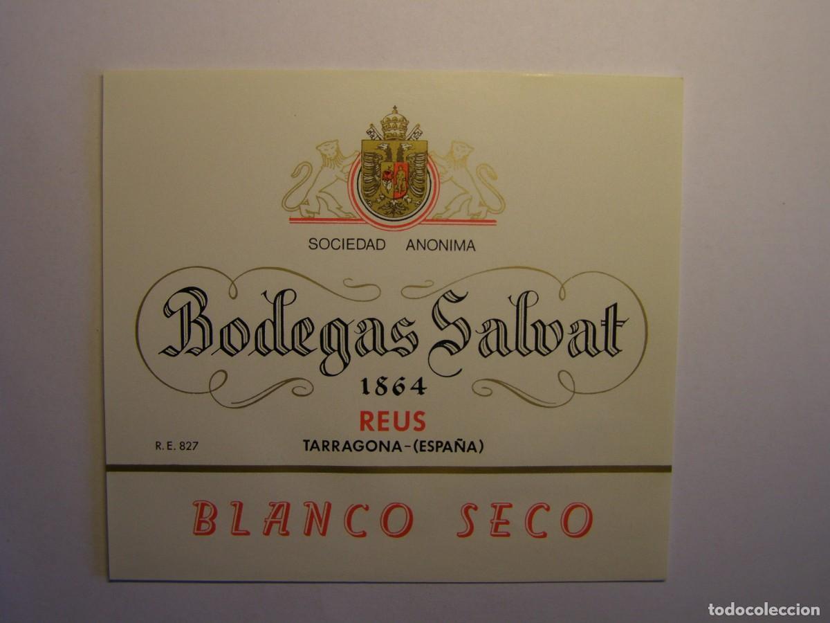Coleccionismo de vinos y licores: Etiqueta antigua de vino, bodegas Salvat. Reus, Tarragona.