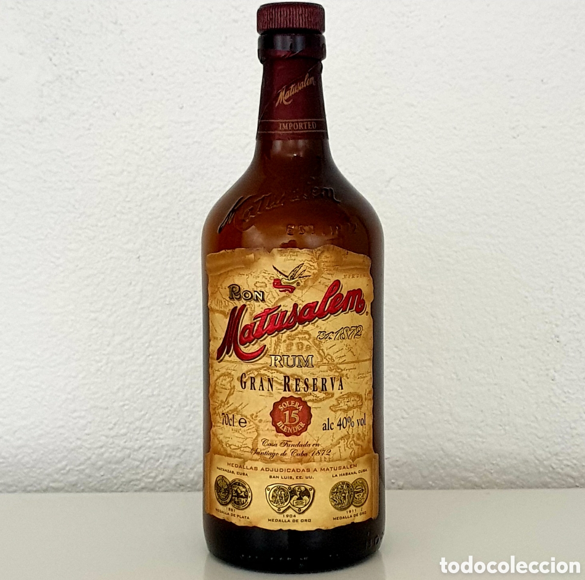Coleccionismo de vinos y licores: Botella Antigua Matusalem - Ron - Gran Reserva - 15 A&ntilde;os - Rep&uacute;blica Dominicana - Cristal