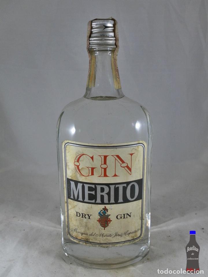 Sammlung von Weinen und Lik&ouml;ren: BOTELLA GIN MERITO DRY GIN MARQUES DEL MERITO JEREZ ESPA&Ntilde;A 80 CENTIMOS