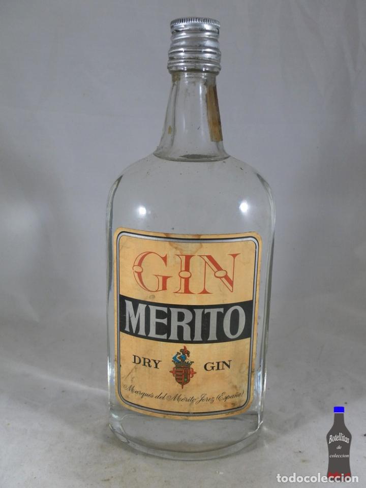 Sammlung von Weinen und Lik&ouml;ren: BOTELLA GIN MERITO DRY GIN MARQUES DEL MERITO JEREZ ESPA&Ntilde;A 80 CENTIMOS