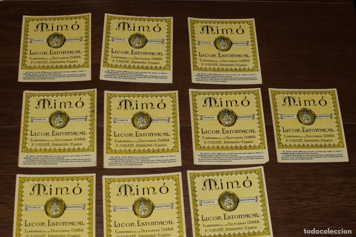 Coleccionismo de vinos y licores: 10 etiquetas l antigua de licor estomacal Mim&oacute;
