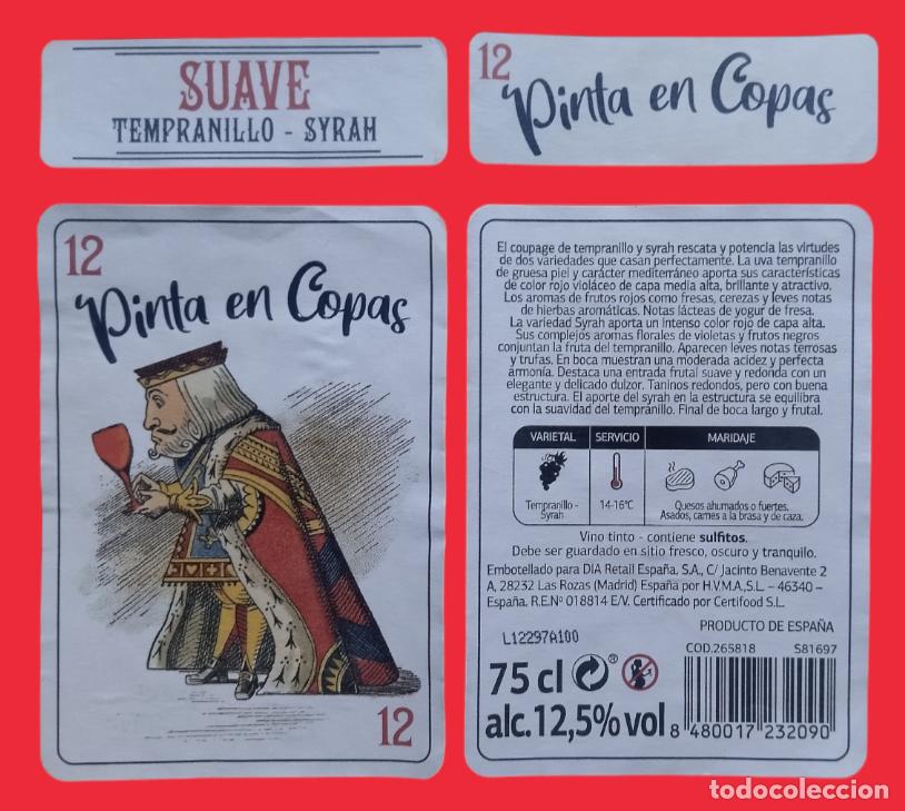 Coleccionismo de vinos y licores: PINTA EN COPAS. JUEGO DE 4 ETIQUETAS DE VINO TEMPRANILLO.