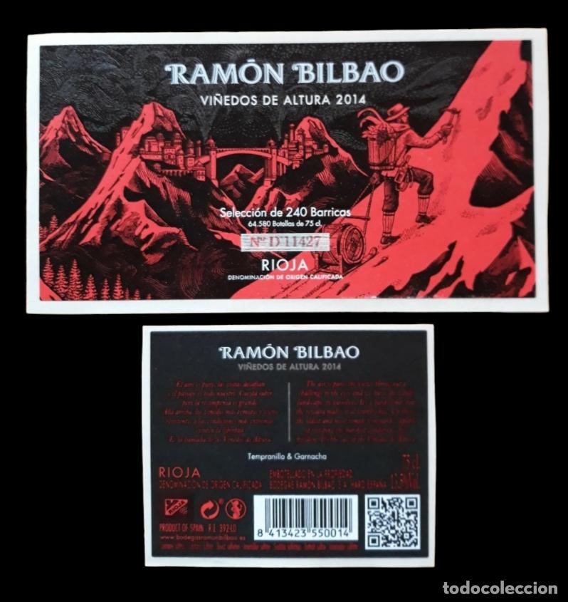 Coleccionismo de vinos y licores: 2 ETIQUETAS DE VINO RAM&Oacute;N BILBAO. VI&Ntilde;EDOS DE ALTURA 2014. RIOJA. NUEVAS.