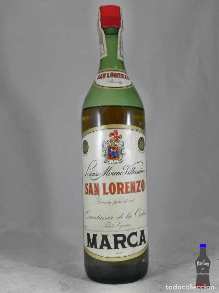 Coleccionismo de vinos y licores: BOTELLA BRANDY SAN LORENZO LORENZO MORENO VILLASE&Ntilde;OR MARCA QUINTANAR DE LA ORDEN TOLEDO