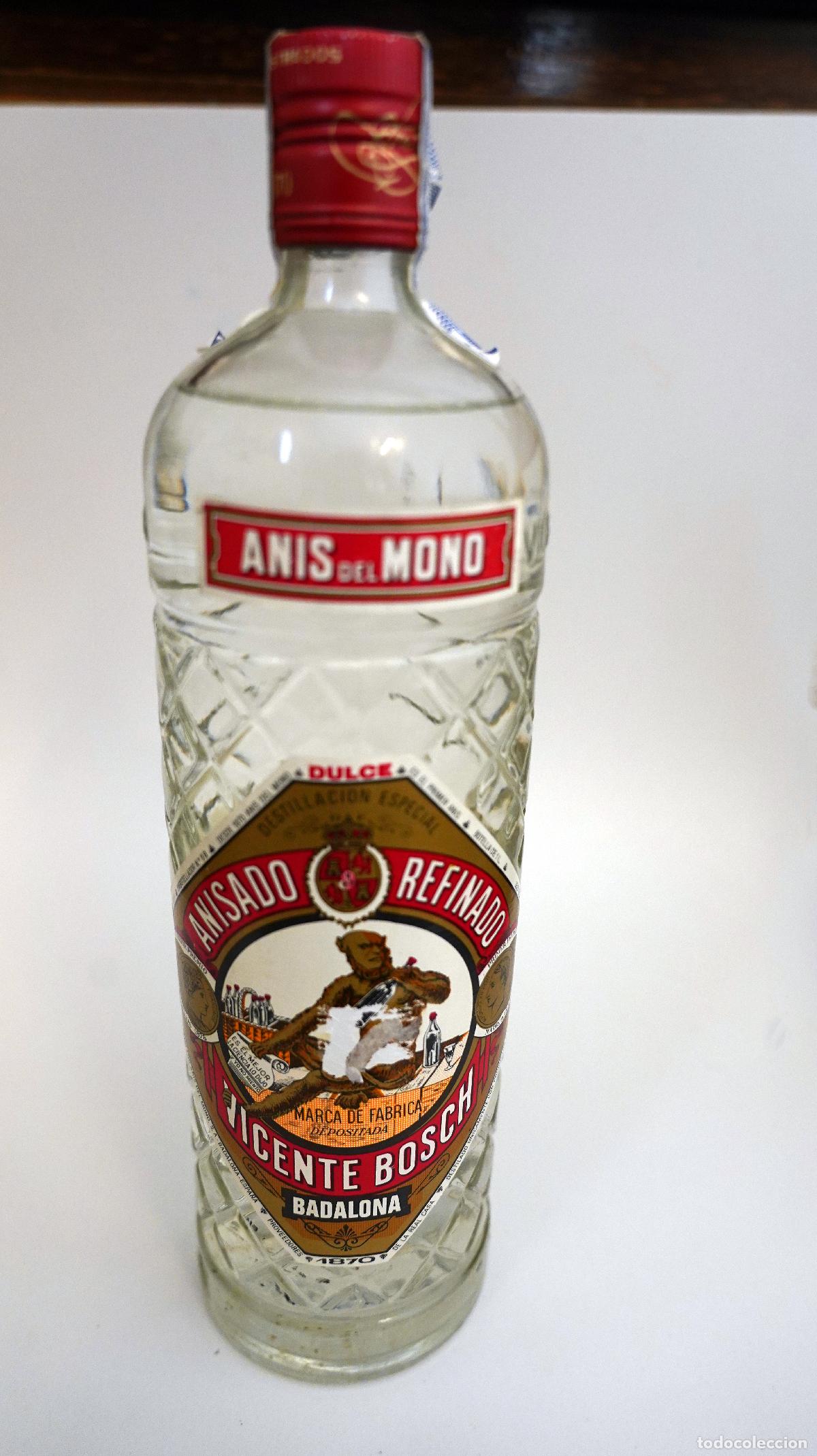 Coleccionismo de vinos y licores: botella anis del mono llena. Antigua