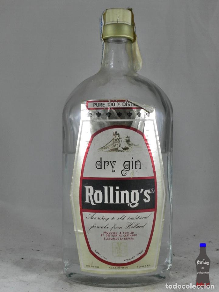 Collection of wines and liquors: BOTELLA DRY GIN ROLLING&acute;S ROLLINOS DESTILERIAS CARTHAGO TORRE PACHECO MURCIA