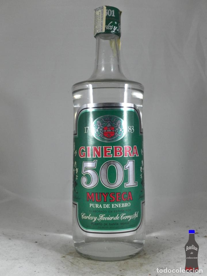 Collezionismo di vini e liquori: BOTELLA GINEBRA 501 MUY SECA CARLOS Y JAVIER DE TERRY S.A. PUERTO DE SANTA MARIA