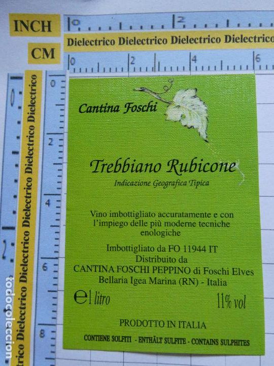 Coleccionismo de vinos y licores: ETIQUETA DE BEBIDAS. VINO LICORES. ITALIA CANTINA FOSCHI TREBBIANO RUBICONE 1761