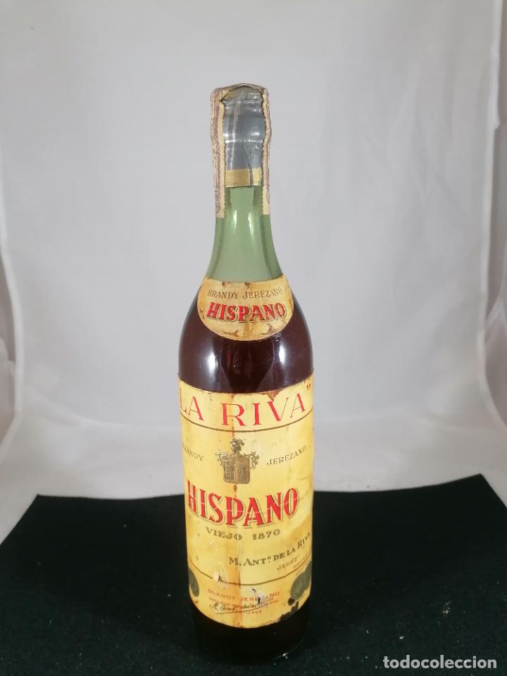 Sammlung von Weinen und Lik&ouml;ren: BOTELLA BRANDY JEREZANO HISPANO VIEJO 1870 LA RIVA M ANTONIO DE LA RIVA JEREZ 80 CENTIMOS