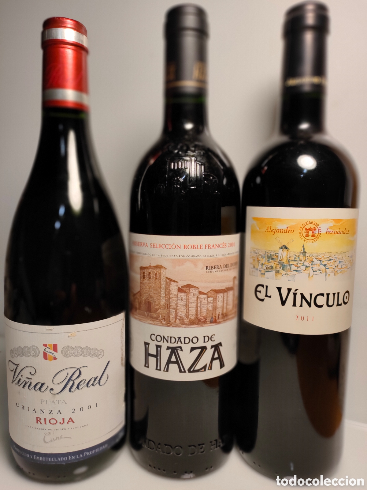 Coleccionismo de vinos y licores: 3 botellaS Vi&ntilde;a Real 2001- Condado de Haza 2001 - El V&iacute;nculo 2011