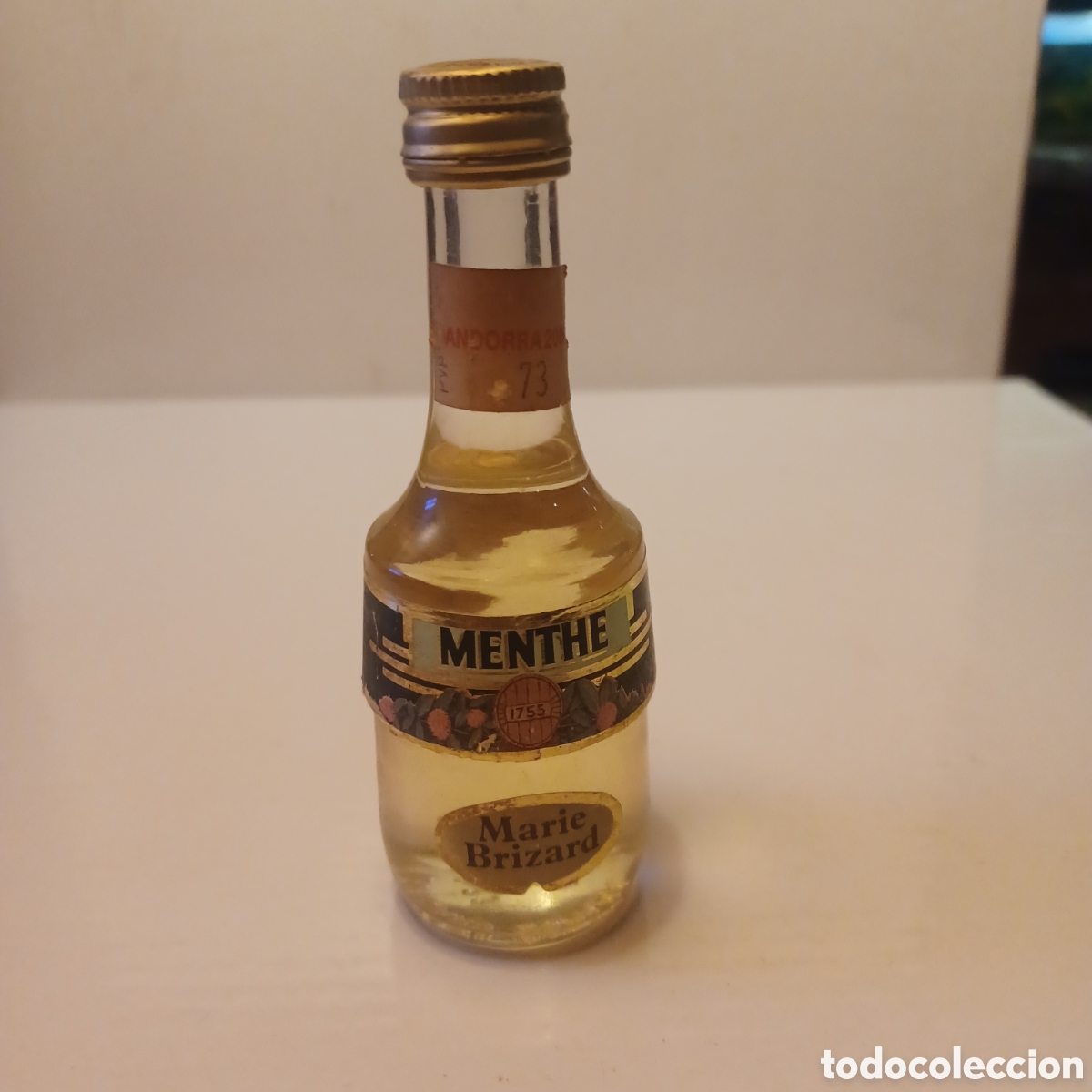 Coleccionismo de vinos y licores: Miniatura botellin cristal mini botella licor Menthe menta Marie Brizard 11 cm altura
