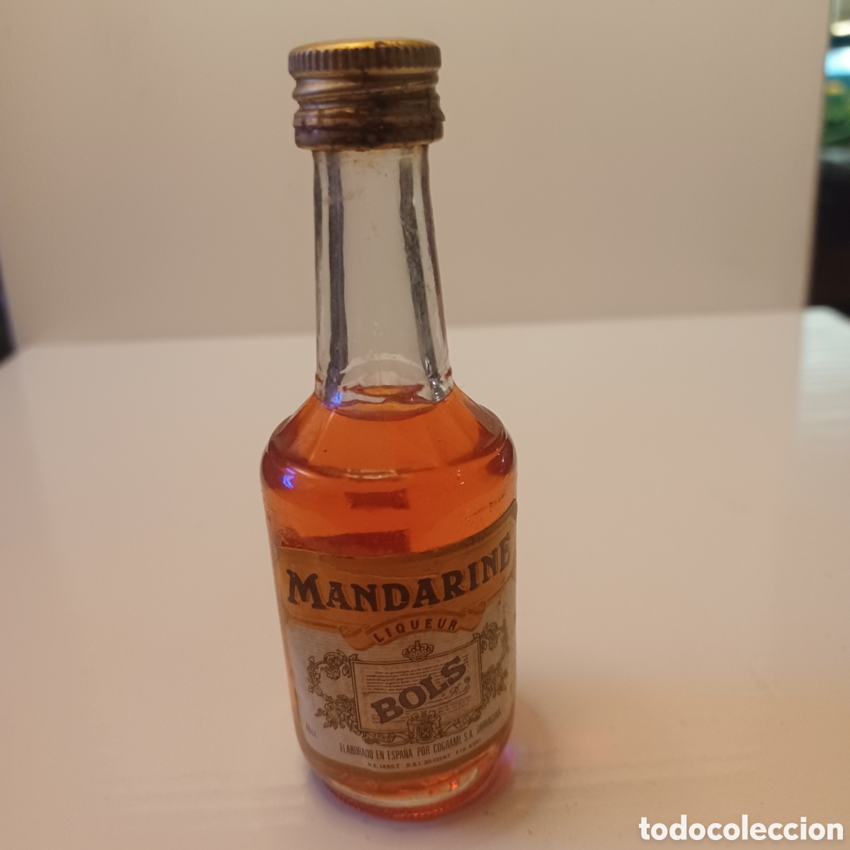 Coleccionismo de vinos y licores: Miniatura botellin cristal mini botella licor de mandarina BOLS Mandarine 11 cm altura