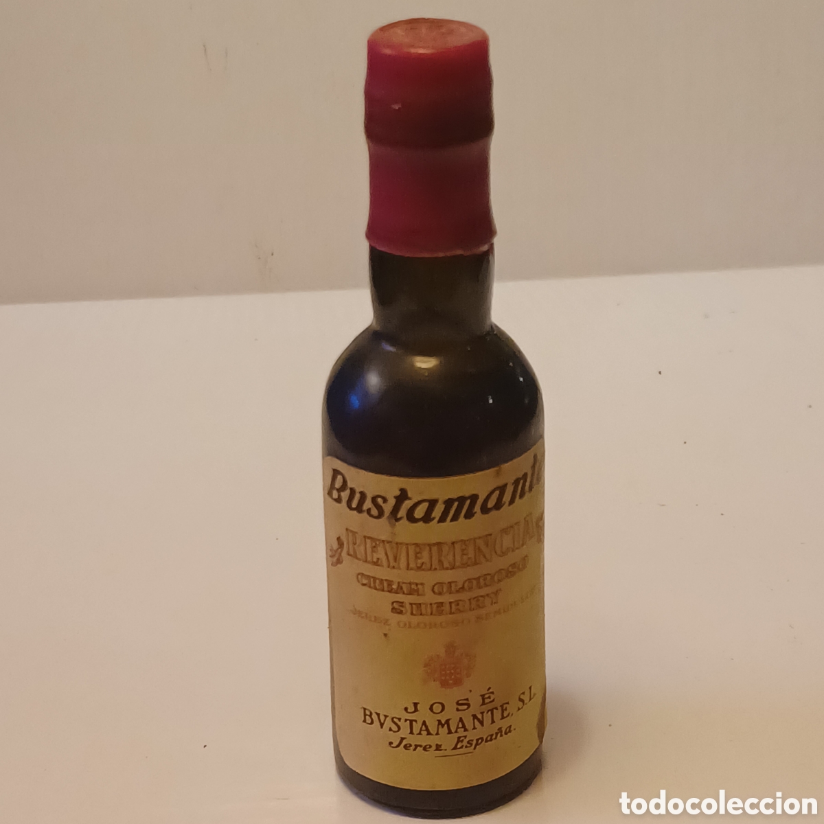 Coleccionismo de vinos y licores: Miniatura botellin cristal mini botella vino jerez fino Jos&eacute; Bustamante Reverencia 13 cm altura