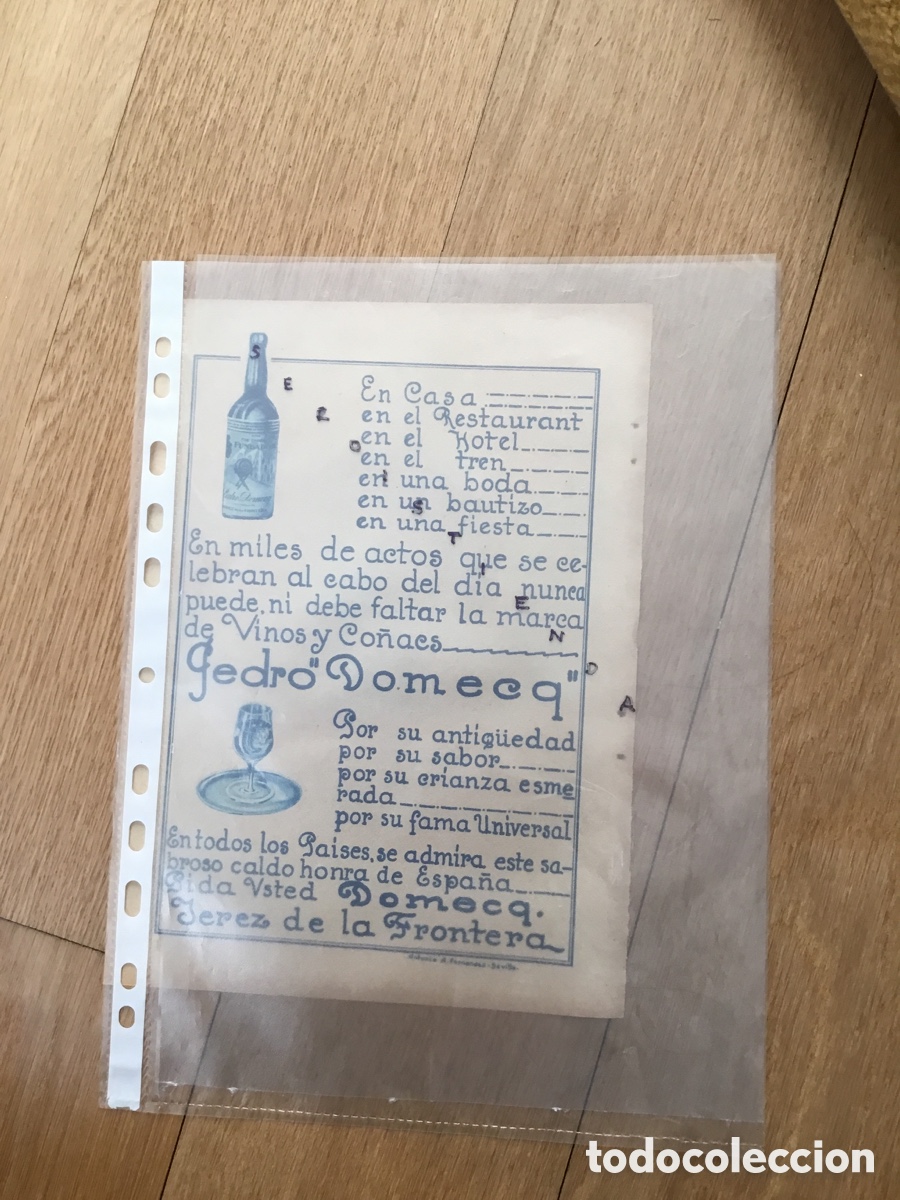 Coleccionismo de vinos y licores: ANUNCIO DE VINOS Y CO&Ntilde;ACS PEDRO DOMECQ - JEREZ DE LA FRONTERA - 1933