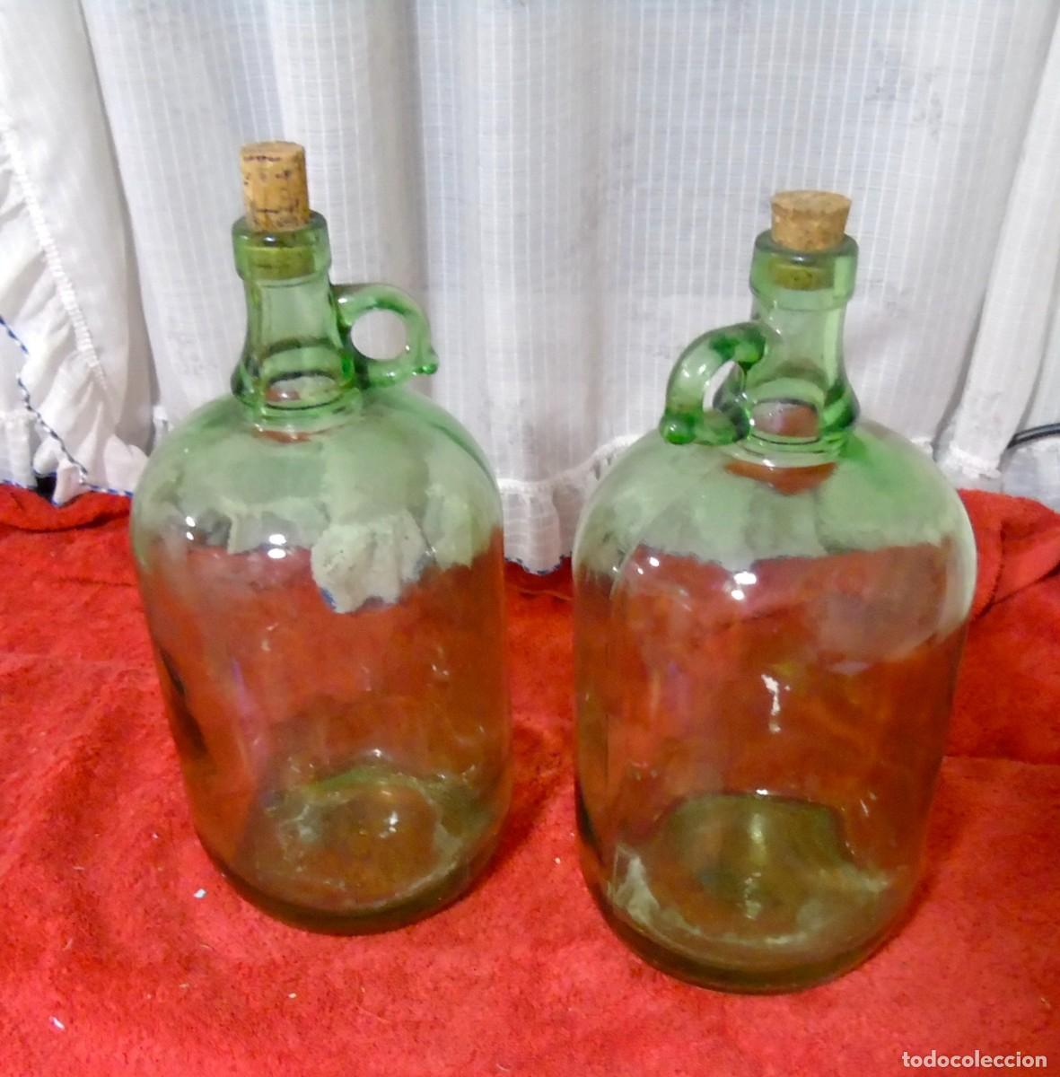 Coleccionismo de vinos y licores: 2 GARRAFAS VIDRIO VERDE CON ASAS, DE BRANDY