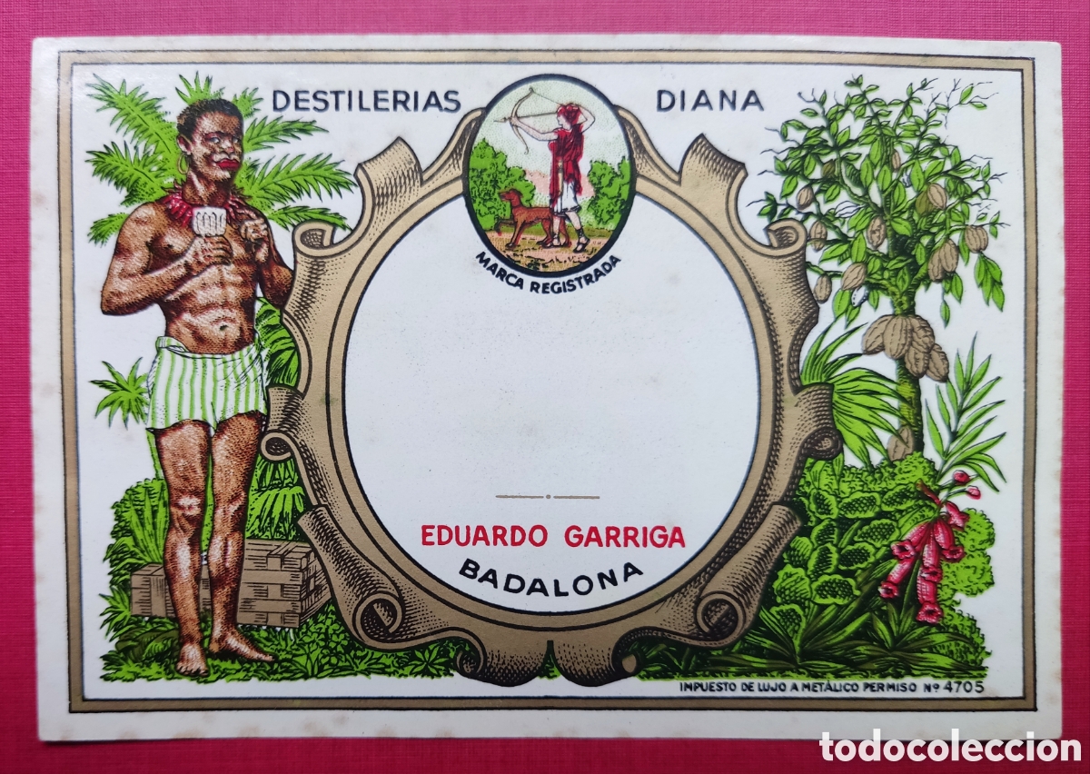 Coleccionismo de vinos y licores: DESTILER&Iacute;AS DIANA ANTIGUA ETIQUETA EDUARDO GARRIGA BADALONA C. 1910