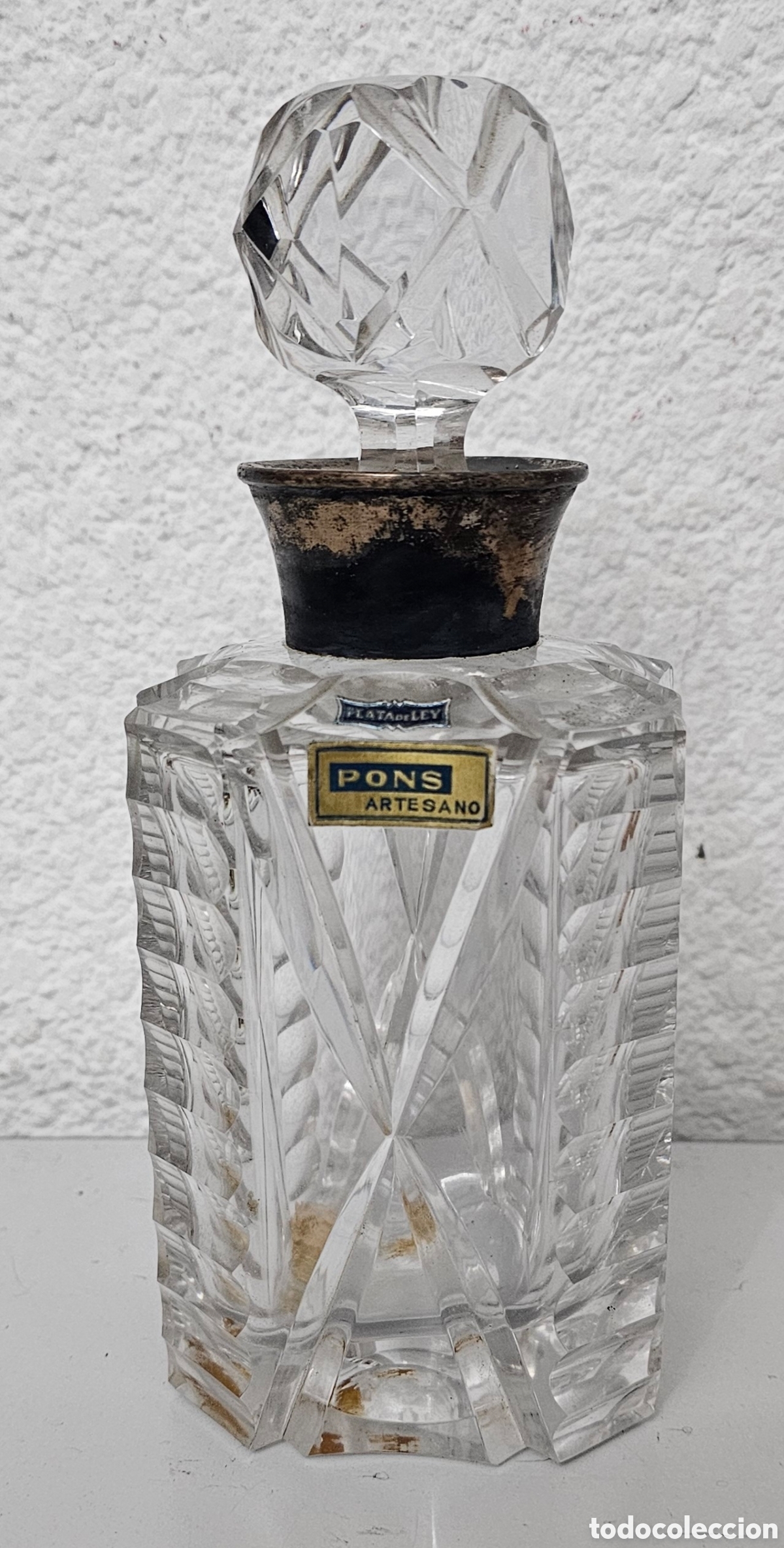 Coleccionismo de vinos y licores: ANTIGUA Y MAGNIFICA BOTELLA CRISTAL DE LICOR PONS ARTESANOS PLATA DE LEY