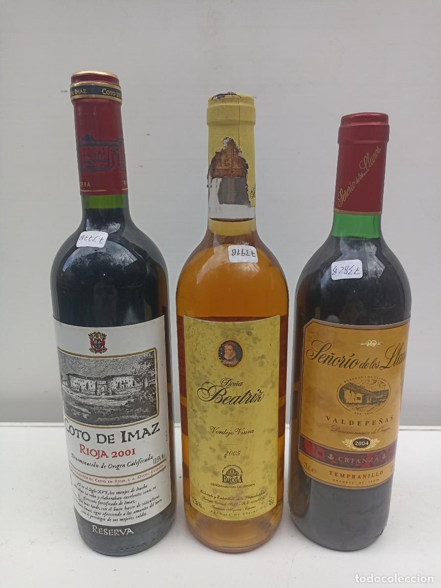 Coleccionismo de vinos y licores: Lote 3 botellas de vino 2001 Coto de Imaz, 2004 Se&ntilde;orio de los Llanos, 2005 Do&ntilde;a Beatriz