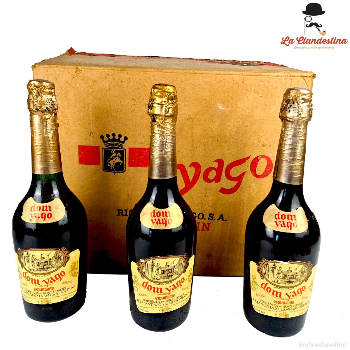 Coleccionismo de vinos y licores: 3 botellas de vino y caja. Dom Yago. Rosado. Espumante. Rioja Santiago S.A. Haro. La Rioja. Espa&ntilde;a.