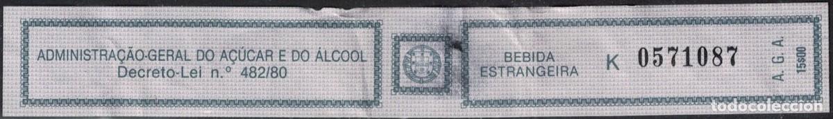 Coleccionismo de vinos y licores: Portugal Timbre Taxe Alcool Whisky Old Parr K 0571087