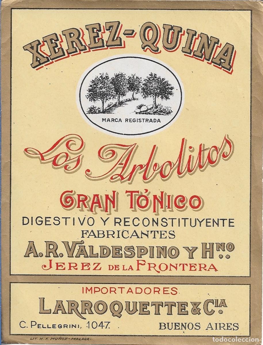 Coleccionismo de vinos y licores: ETIQUETA A.R.VALDESPINO - XEREZ QUINA LOS ARBOLITOS - JEREZ DE LA FRONTERA (CADIZ) - SIN USAR