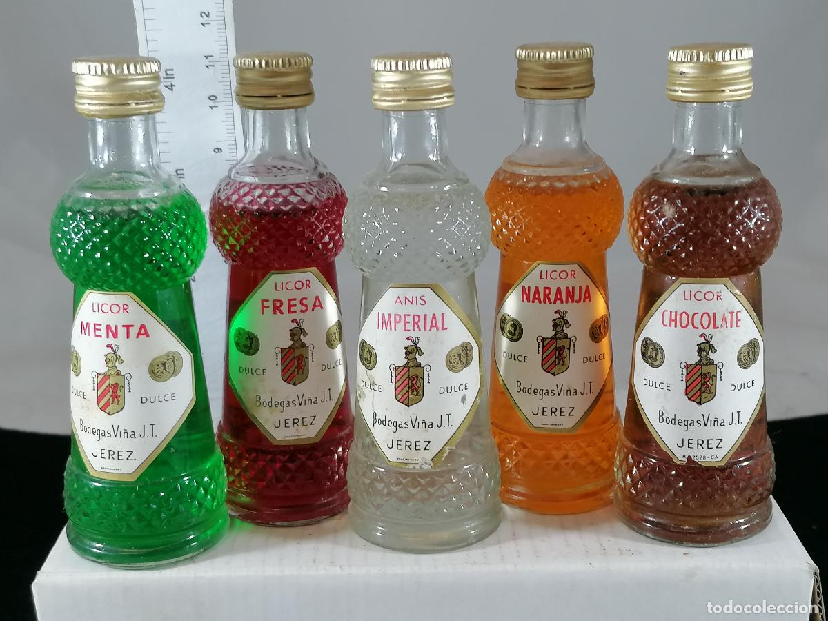 Coleccionismo de vinos y licores: BOTELLITA BOTELLIN LOTE DE 5 LICORES BODEGAS VI&Ntilde;A JT JEREZ