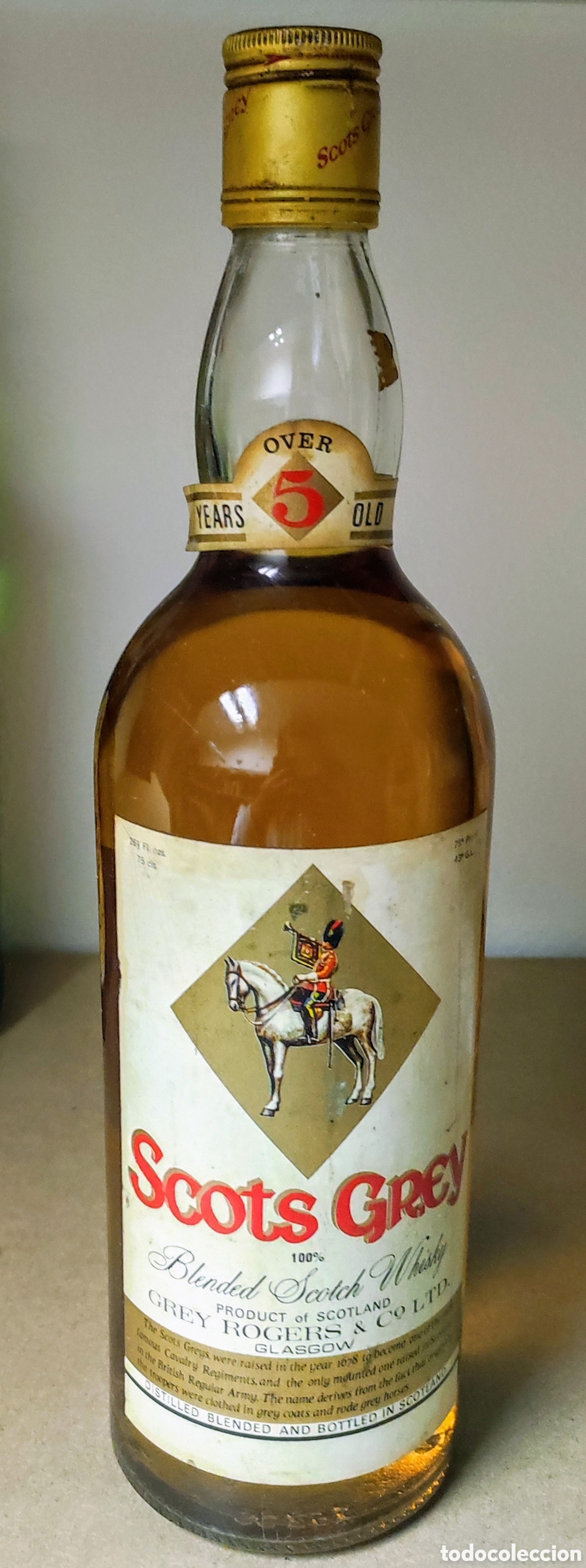 Coleccionismo de vinos y licores: Botella de whisky Scots Grey. A&ntilde;os 70
