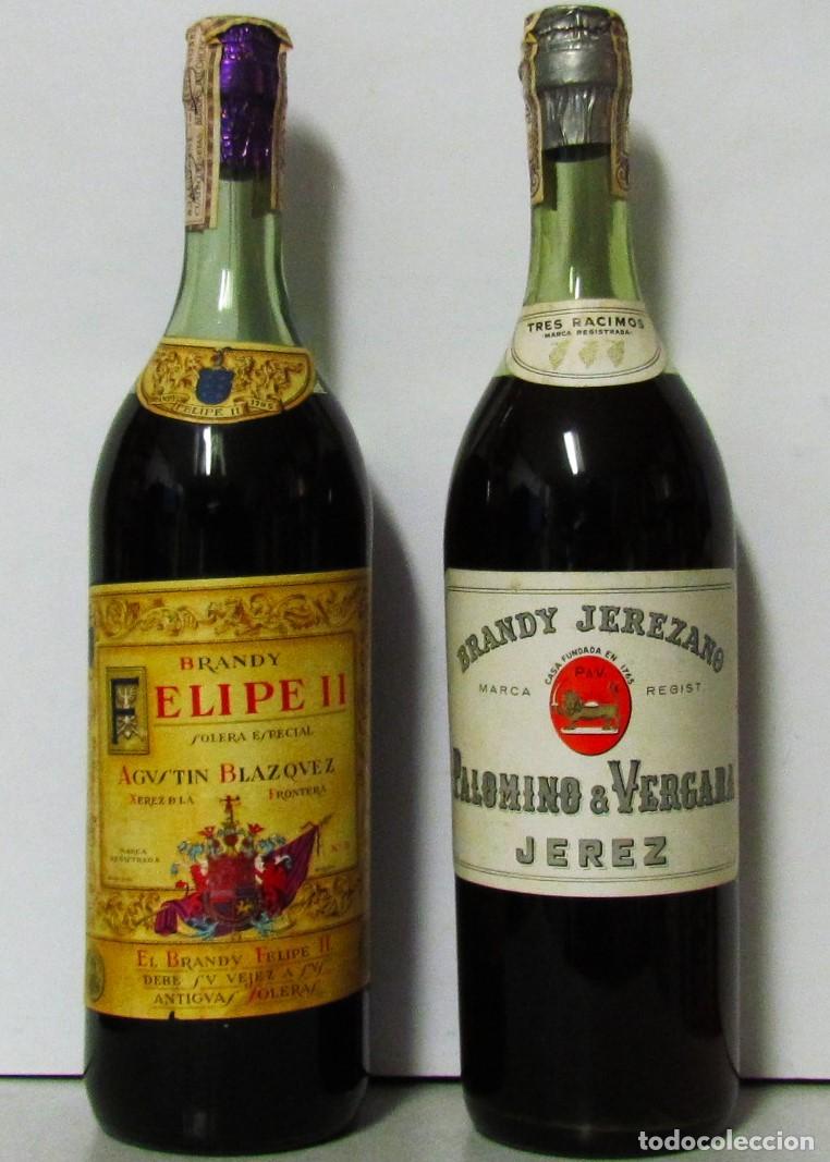 Sammlung von Weinen und Lik&ouml;ren: 1 + 1 Brandy Felipe II y P & V &rdquo;3 Racimos&rdquo;