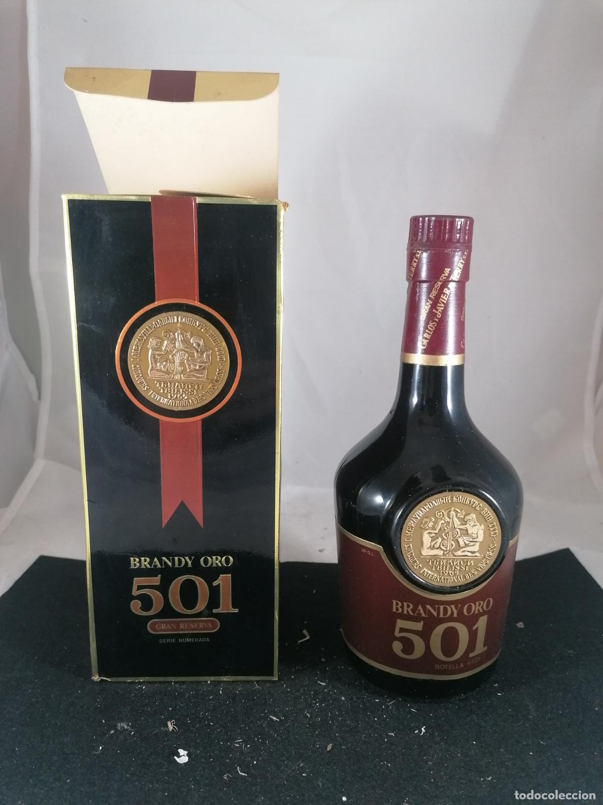 Collection of wines and liquors: BOTELLA + CAJA BRANDY ORO 501 GRAN RESERVA NUMERADA CARLOS Y JAVIER DE TERRY S.L
