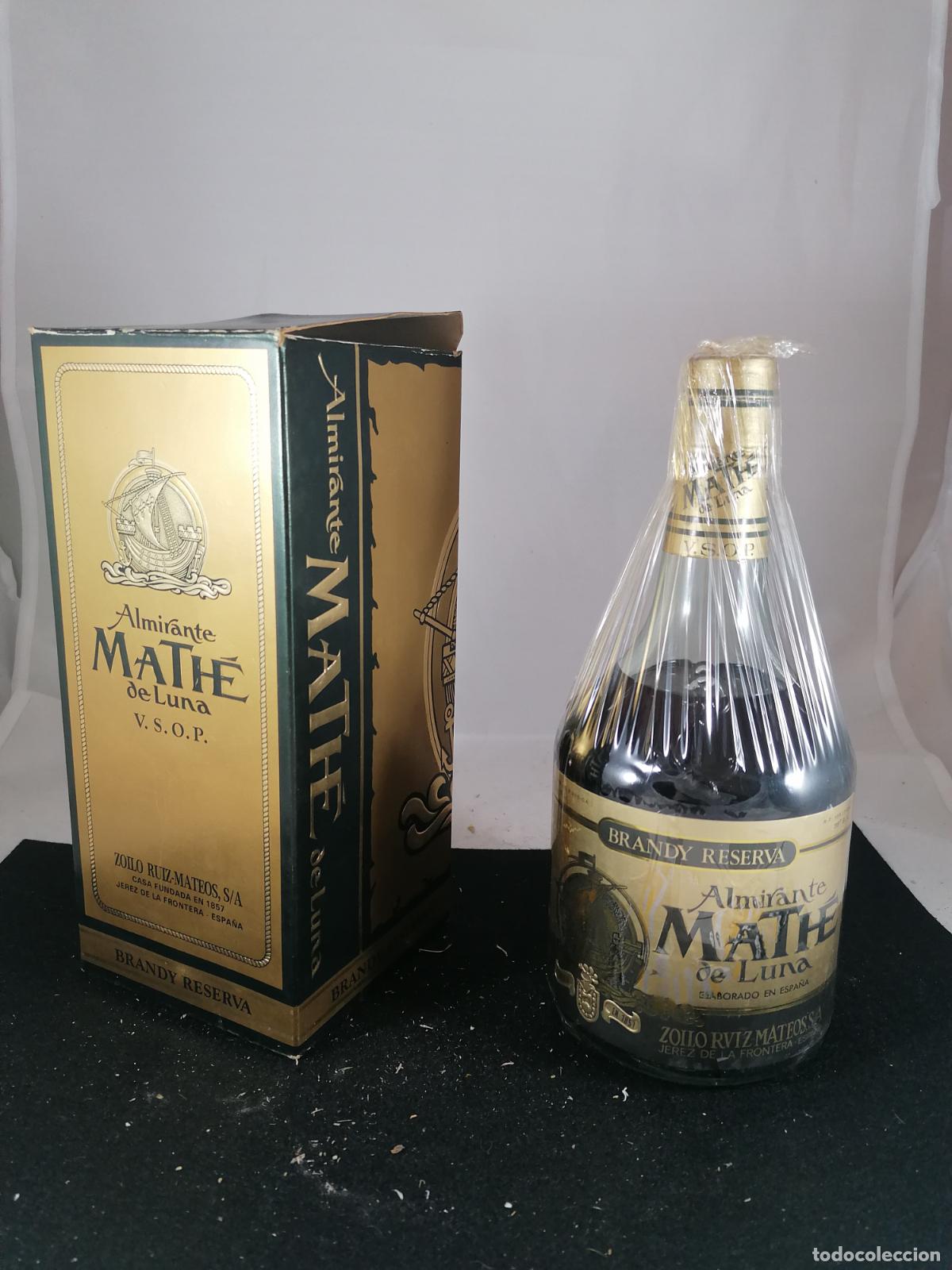 Collection of wines and liquors: BOTELLA + CAJA BRANDY RESERVA ALMIRANTE MATHE DE LUNA VSOP ZOILO RUIZ MATEOS