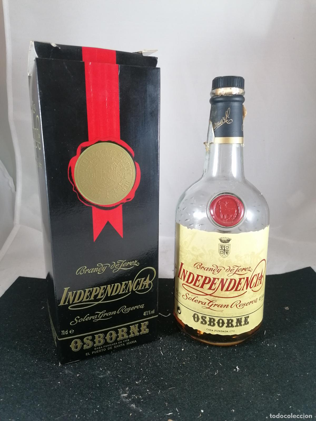 Coleccionismo de vinos y licores: BOTELLA + CAJA BRANDY INDEPENDENCIA OSBORNE PUERTO DE SANTA MARIA