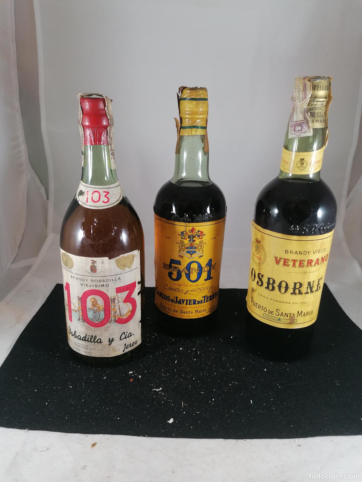 Coleccionismo de vinos y licores: 3 BOTELLAS BRANDY - 103 VIEJISIMO - 501 TERRY - VETERANO OSBORNE CORCHO 3/4 0.7 LITROS 80 CENTIMOS