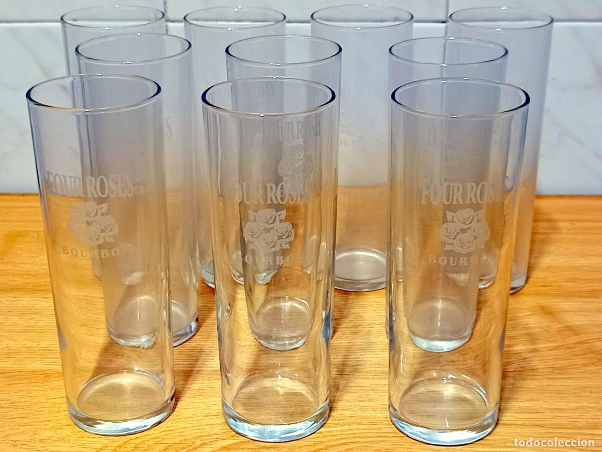 Coleccionismo de vinos y licores: WHISKEY FOUR ROSES BOURBON: LOTE 10 VASOS TUBO - SERIGRAFIADOS EN BLANCO