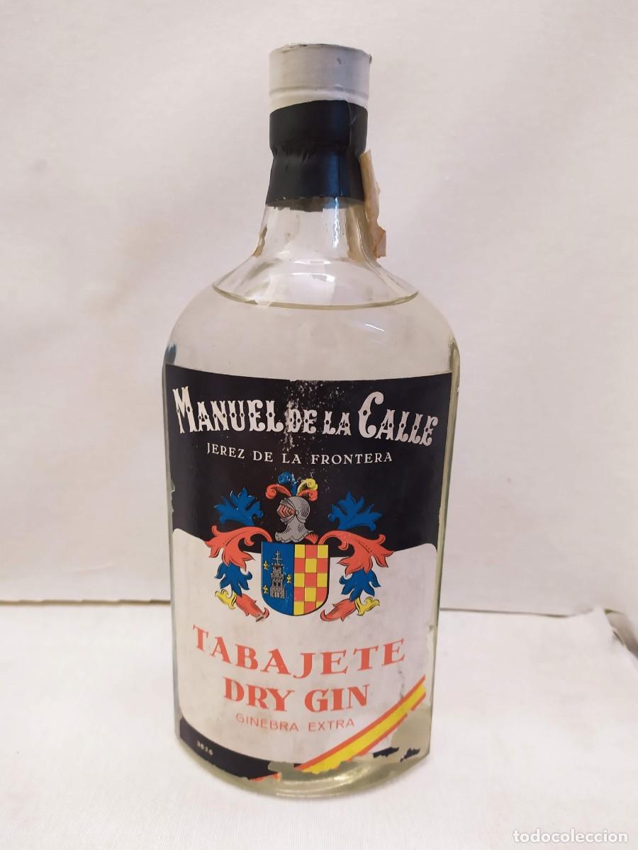 Coleccionismo de vinos y licores: Botella Tabajete Dry Gin. Ginebra Extra. Manuel de la Calle. Jerez de la Frontera.