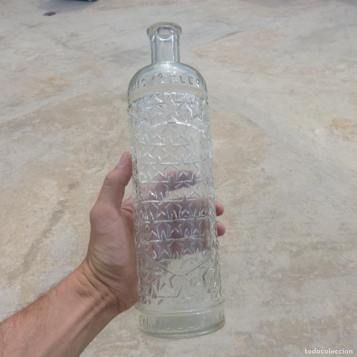 Sammlung von Weinen und Lik&ouml;ren: Antigua botella vacia de anis celeste, Enrique Sanz, Jativa, 30cm, 675gr.