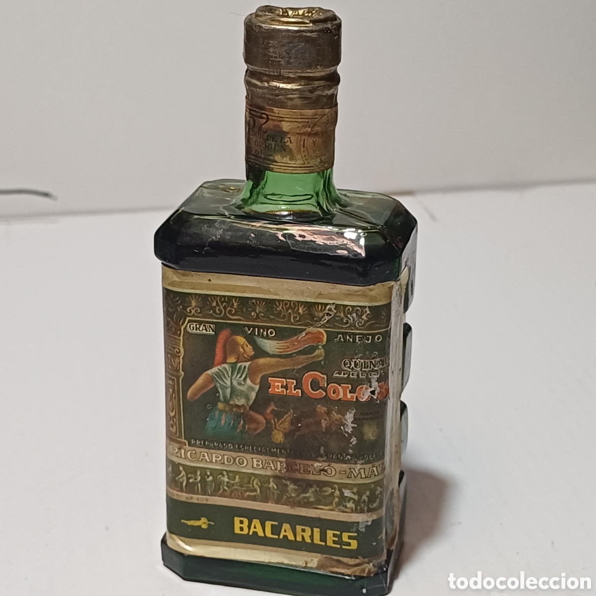 Collection of wines and liquors: Botells mini Miniatura botellin VINO EL COLOSO ETIQUETA BODEGAS RICARDO BARCELO MALAGA BACARLES RARA