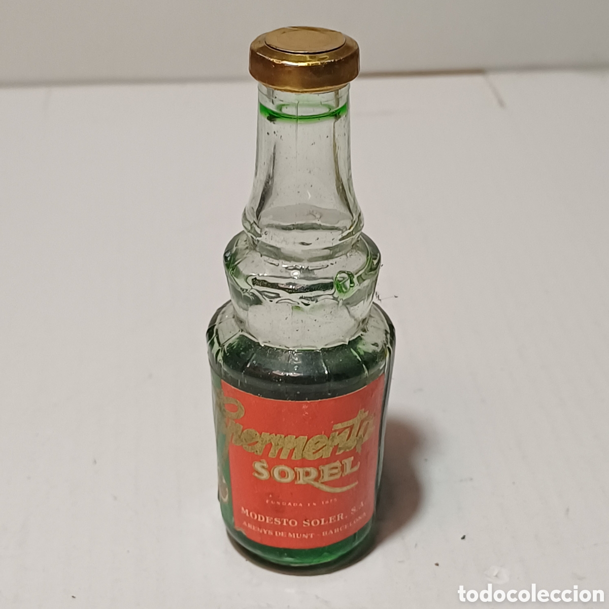 Sammlung von Weinen und Lik&ouml;ren: Botella mini Miniatura botellin botellita Pipermenta Modesto Soler Barcelona sello 50 centimos