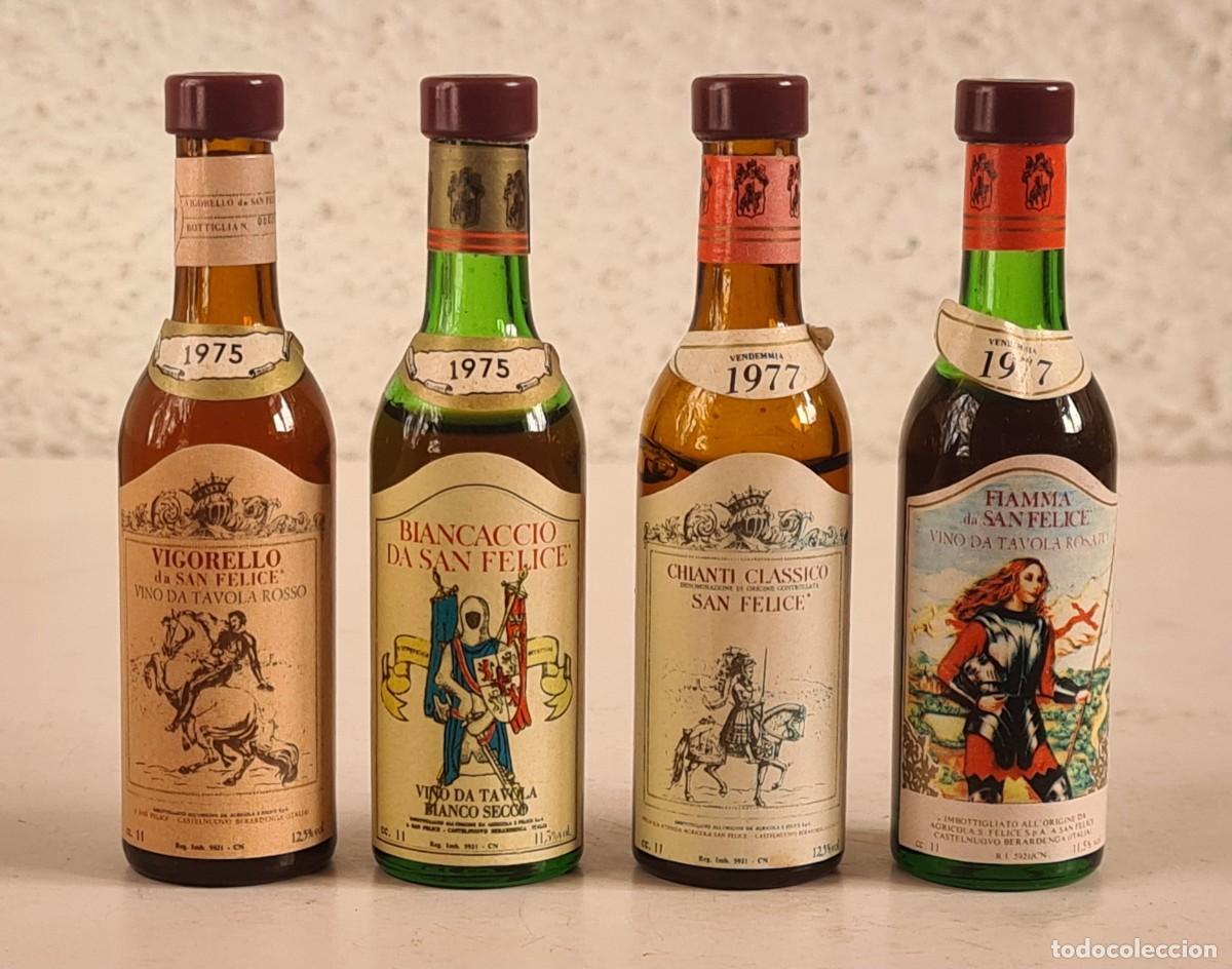 Sammlung von Weinen und Lik&ouml;ren: 4 Botellitas Vigorello Biancaccio Chianti Classico Fiamma da San Felices Vino Tavola 1975 1977 Italy
