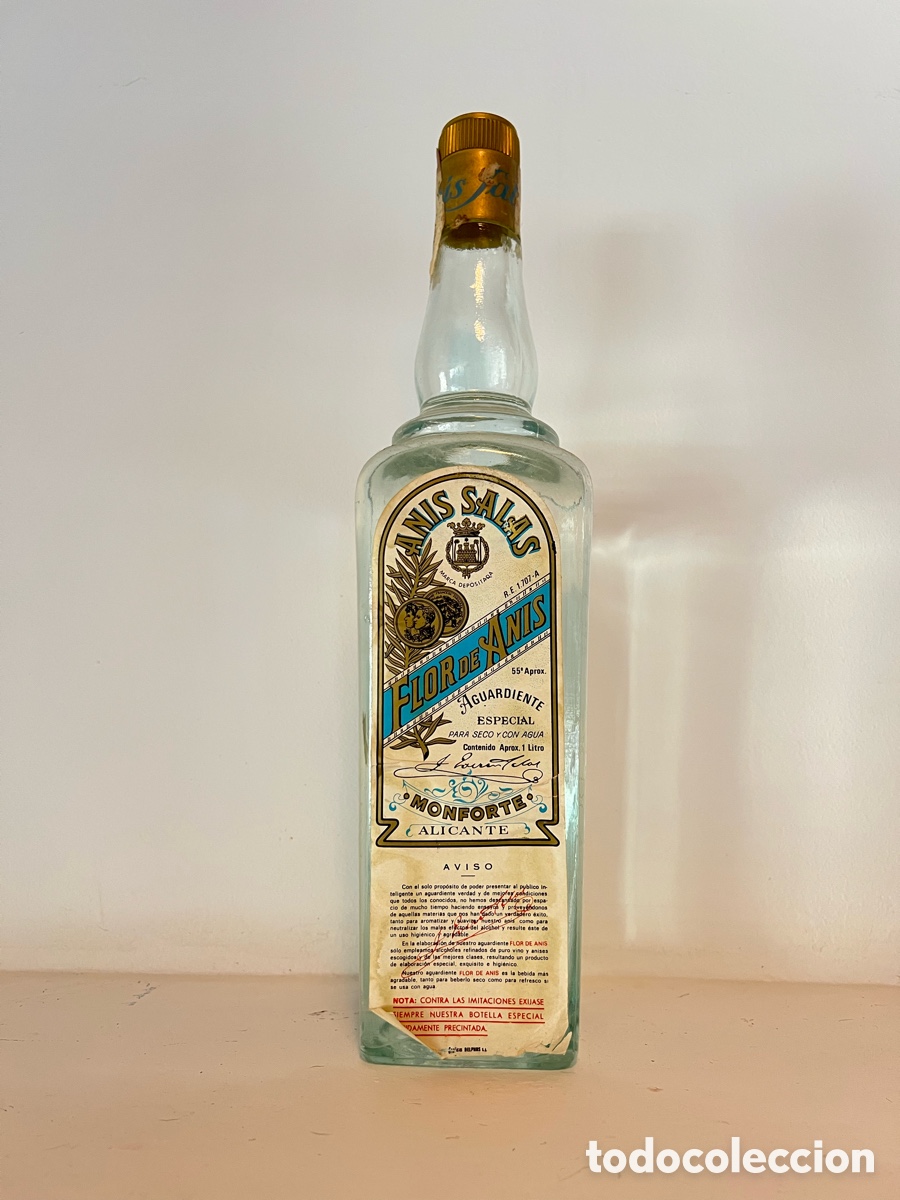 Coleccionismo de vinos y licores: Antigua botella An&iacute;s Salas Montforte del Cid (Alicante). Original.