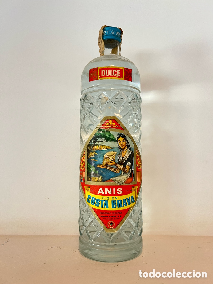 Coleccionismo de vinos y licores: Antigua botella de Anis Costa Brava, Ramon Bonet