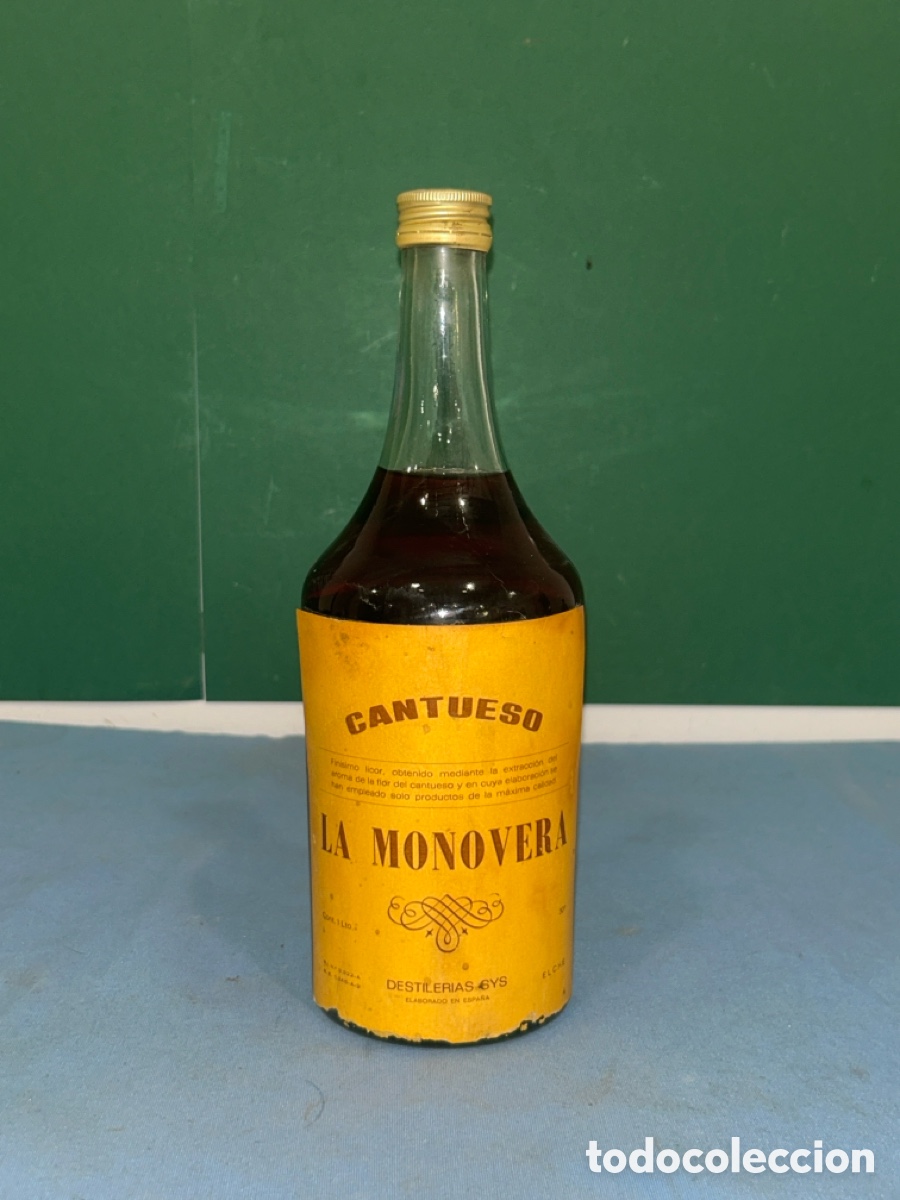 Collection of wines and liquors: ANTIGUA BOTELLA CANTUESO LA MONOVERA 1 LITRO DESTILER&Iacute;AS SYS *SIN ABRIR* *VER FOTOS*
