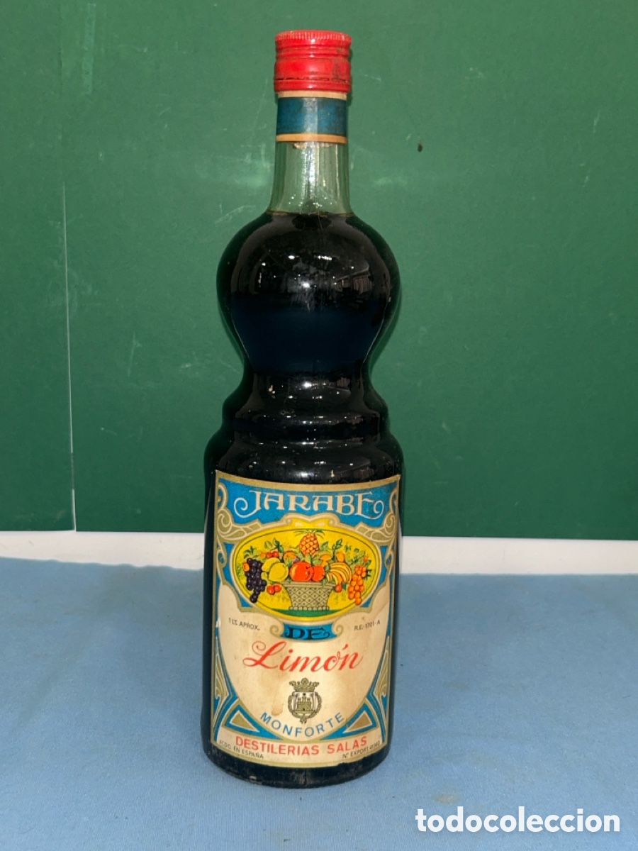 Collection of wines and liquors: ANTIGUA BOTELLA JARABE DE LIM&Oacute;N MONFORTE DESTILER&Iacute;AS SALAS, MONFORTE *SIN ABRIR* *VER FOTOS*