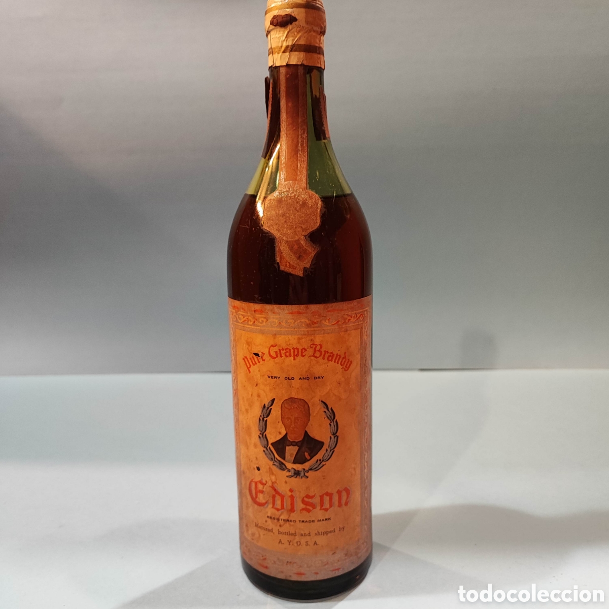 Coleccionismo de vinos y licores: Botella de brandy Edison - Foto 1
