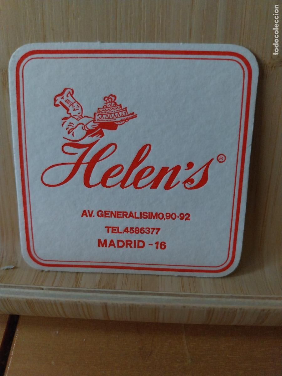Collection of wines and liquors: HELEN&acute;S AV GENERALISIMO MADRID POSAVASOS COASTER VINTAGE ORIGINAL 7.5CMS USADO