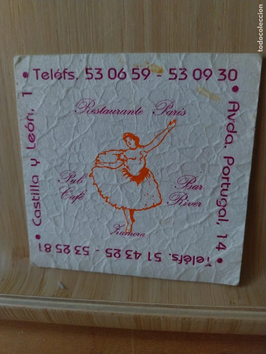 Collection of wines and liquors: RESTAURANTE PARIS ZAMORA POSAVASOS COASTER VINTAGE ORIGINAL 8,5 CMS USADO MUY SOBADO