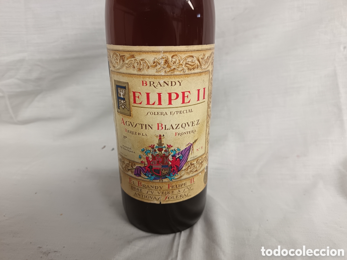 Collezionismo di vini e liquori: ANTIGUA BOTELLA DE BRANDY SIN ABRIR, FELIPE II