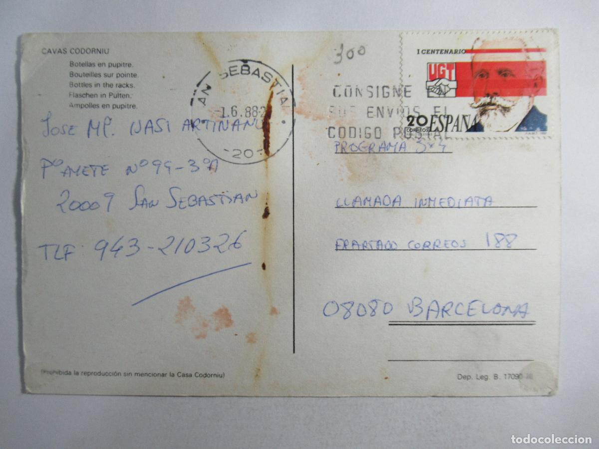 Coleccionismo de vinos y licores: Postal Cavas Codorniu - Circulada - Foto 2