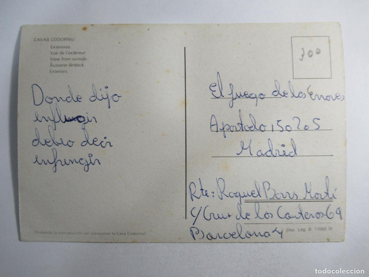 Coleccionismo de vinos y licores: Postal Cavas Codorniu - Escrita - Foto 2