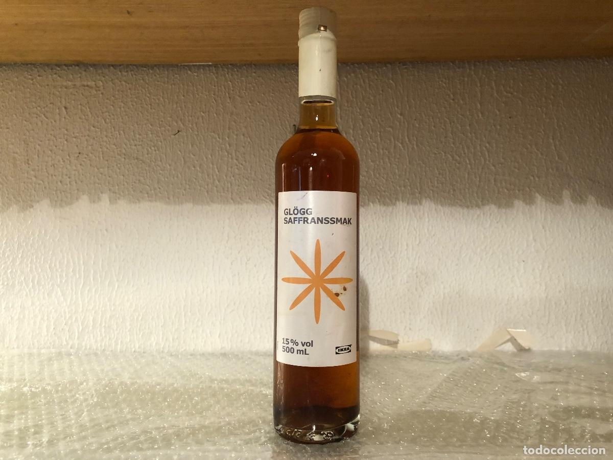 Colecionismo de vinhos e licores: Botella de vino aromatizado con sabor a azafrán IKEA GLÖGG SAFFRANSSMAK. 500 ml. 15% vol. Precintada